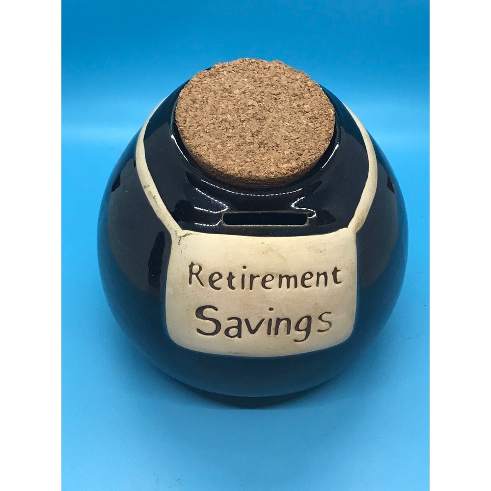 Dark Blue Retirement Savings Ceramic Piggy Bank with Stopper